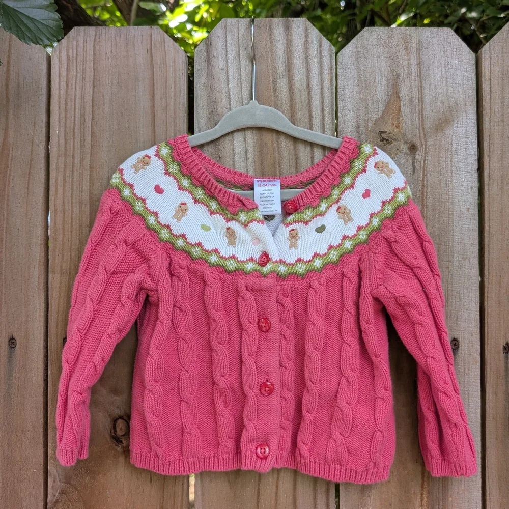 Gymboree Baby Girls Pink Cable Knit Gingerbread Holiday Cardigan Sweater